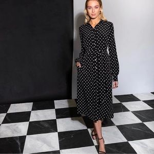 NWT LDT black polkadot button down dress with pockets work